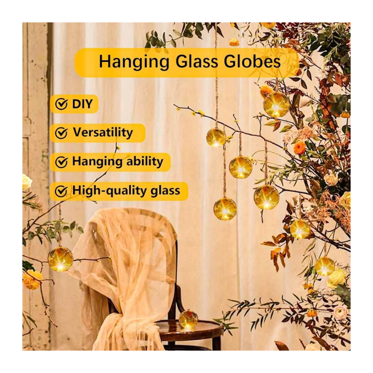 Hängende Glas-Teelichthalter und Terrarien-Globus im Set für Dekorationen wie Hochzeiten oder Weihnachten, transparent, rund - Bild 4