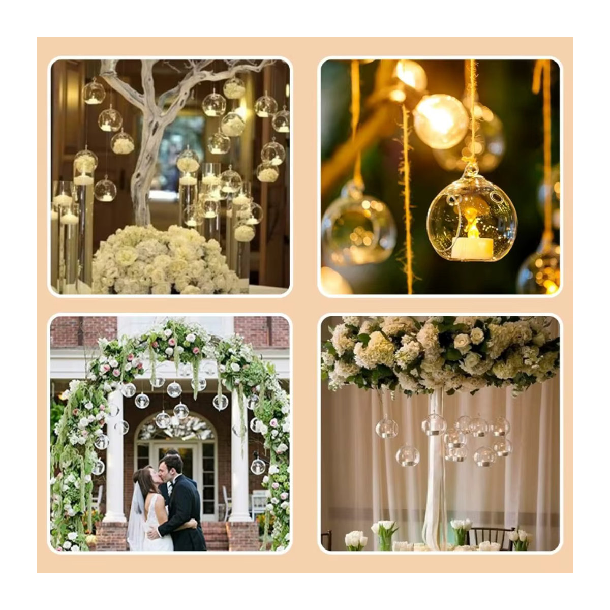 Hängende Glas-Teelichthalter und Terrarien-Globus im Set für Dekorationen wie Hochzeiten oder Weihnachten, transparent, rund - Bild 5