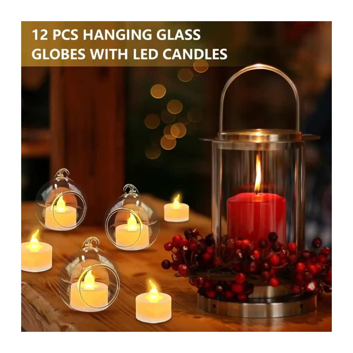 Hängende Kerzenhalter aus Glas mit Kristallperlen-Girlande, transparente Glaskugeln für Teelichter zur Dekoration von Hochzeiten und Partys - Bild 3