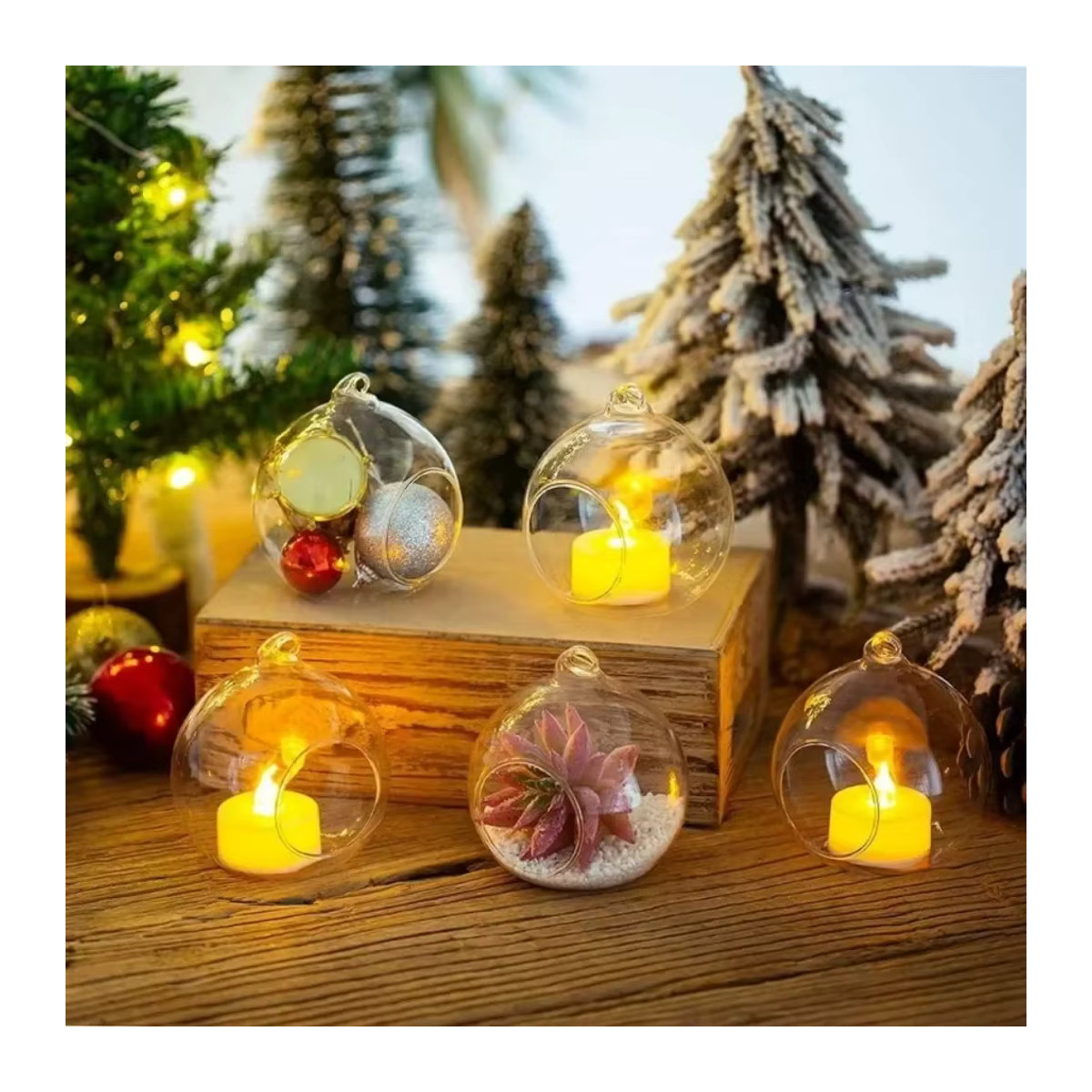 Hängende Kerzenhalter aus Glas mit Kristallperlen-Girlande, transparente Glaskugeln für Teelichter zur Dekoration von Hochzeiten und Partys - Bild 4
