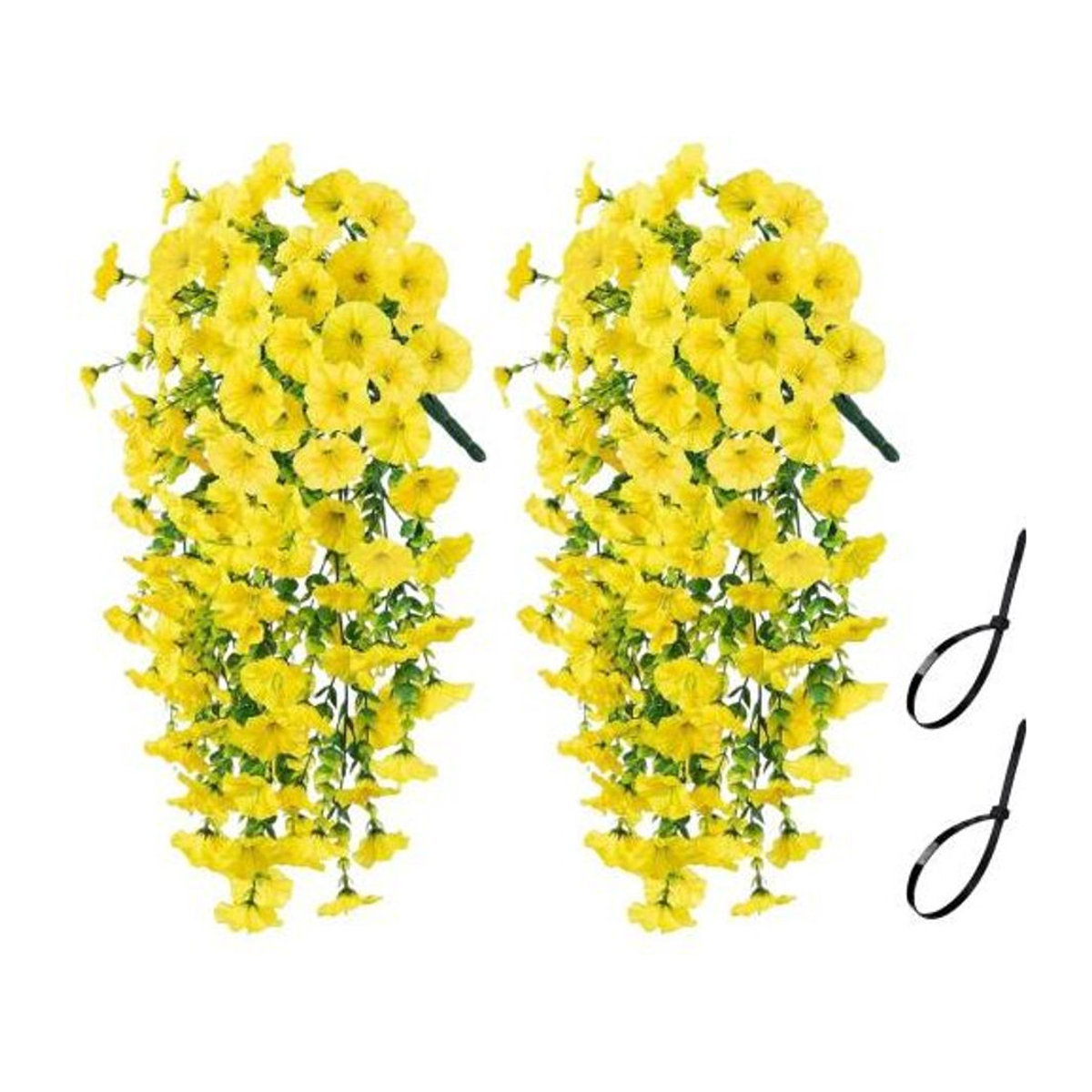 Hängende künstliche Prunkwinde in Gelb, UV-beständige Kunstblumen für Garten und Wandbehang, 2er-Set - Bild 1