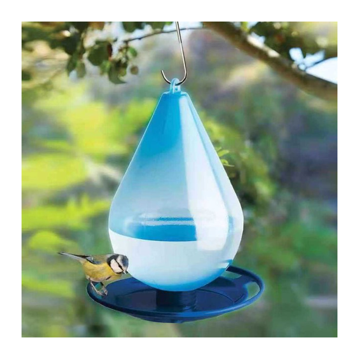 Hängende Vogeltränke und Wasser-Futterspender aus Kunststoff in Blau für den Garten - Bild 1