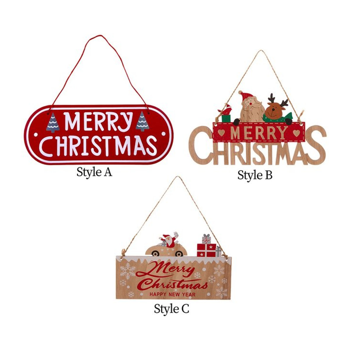 Hängende Weihnachts- und Neujahrs-Plakette aus Holz im Landhausstil mit floralem Design, mehrfarbig - Bild 1