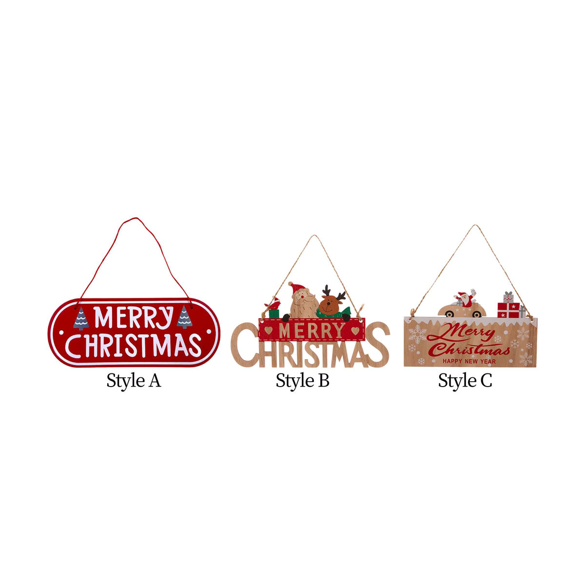 Hängende Weihnachts- und Neujahrs-Plakette aus Holz im Landhausstil mit floralem Design, mehrfarbig - Bild 2
