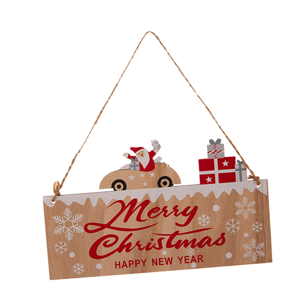 Hängende Weihnachts- und Neujahrs-Plakette aus Holz im Landhausstil mit floralem Design, mehrfarbig - Bild 3