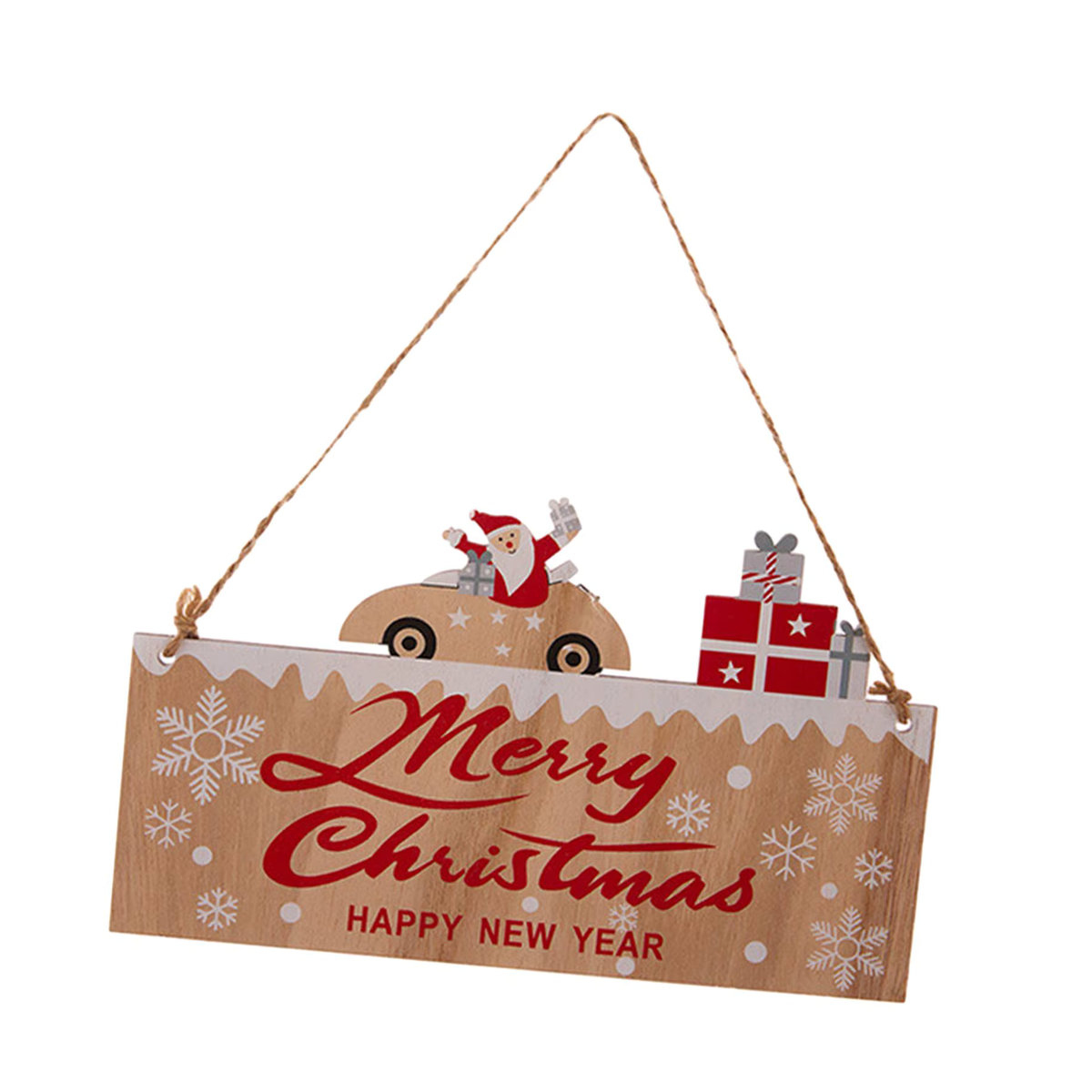 Hängende Weihnachts- und Neujahrs-Plakette aus Holz im Landhausstil mit floralem Design, mehrfarbig - Bild 4