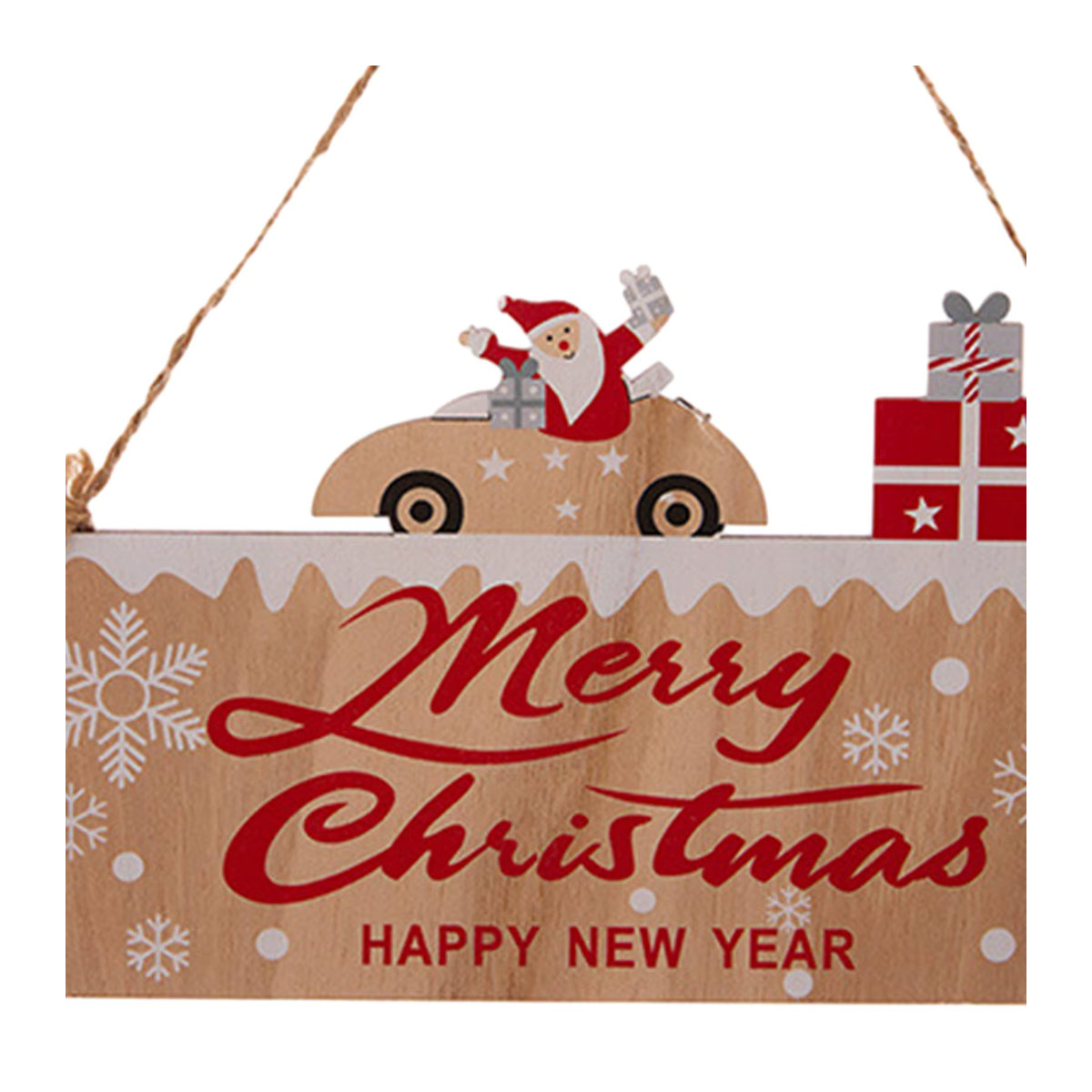 Hängende Weihnachts- und Neujahrs-Plakette aus Holz im Landhausstil mit floralem Design, mehrfarbig - Bild 5
