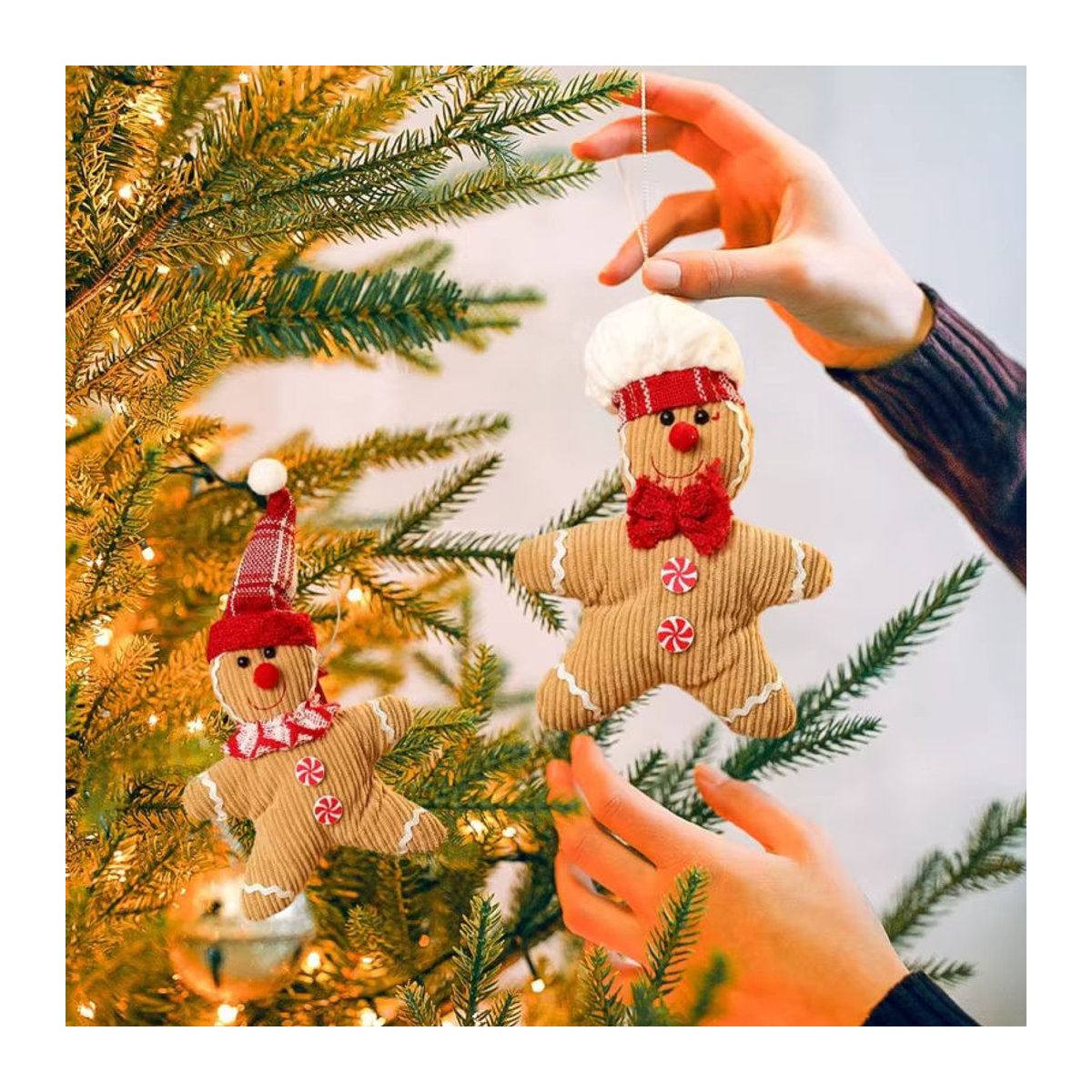Hängende Weihnachtsdekoration Lebkuchenmann als Stoff-Anhänger in Rot und Mehrfarbig - Bild 5