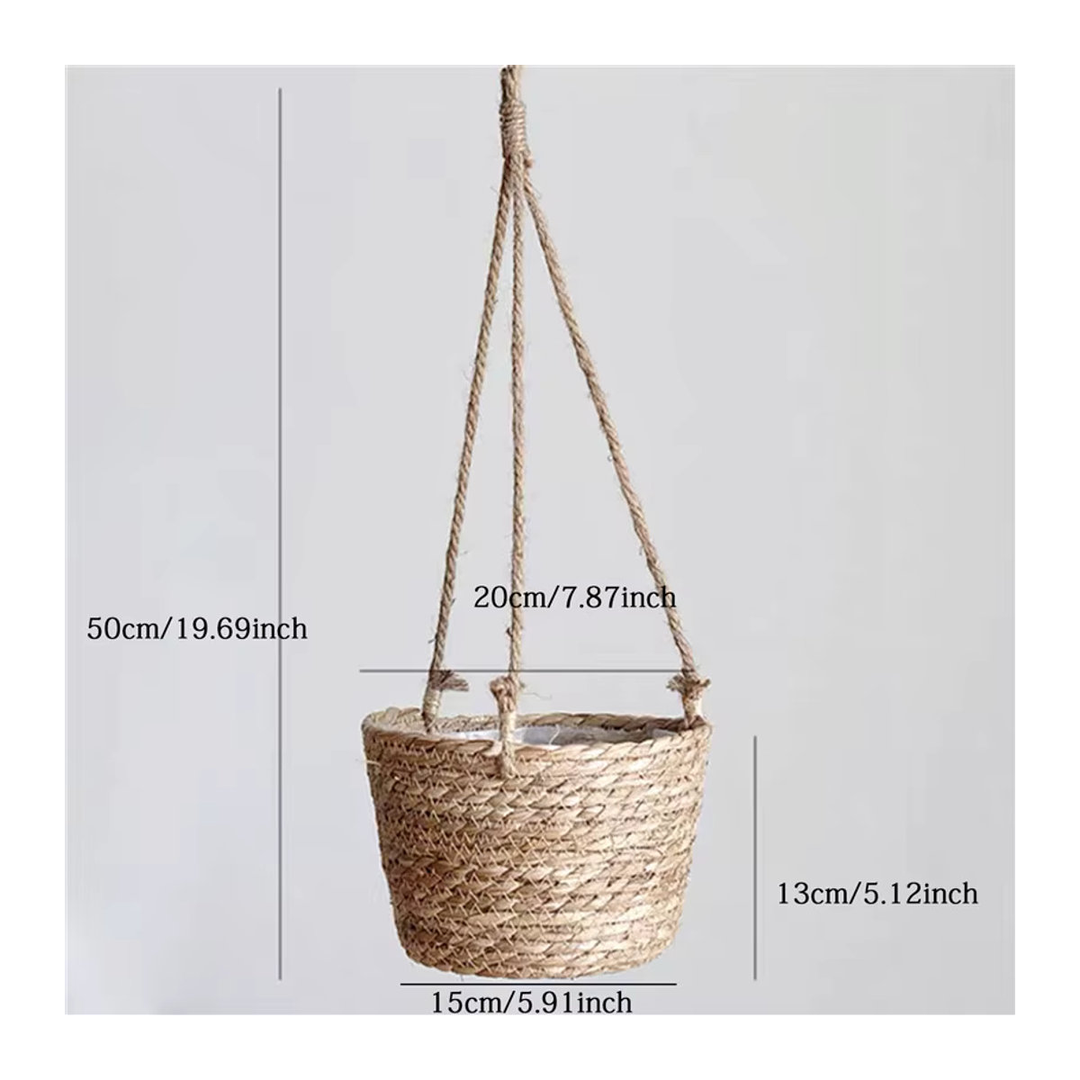 Hängender Blumenkorb aus Rattan und Gras im Bohemian-Stil, rund und mehrfarbig - Bild 4