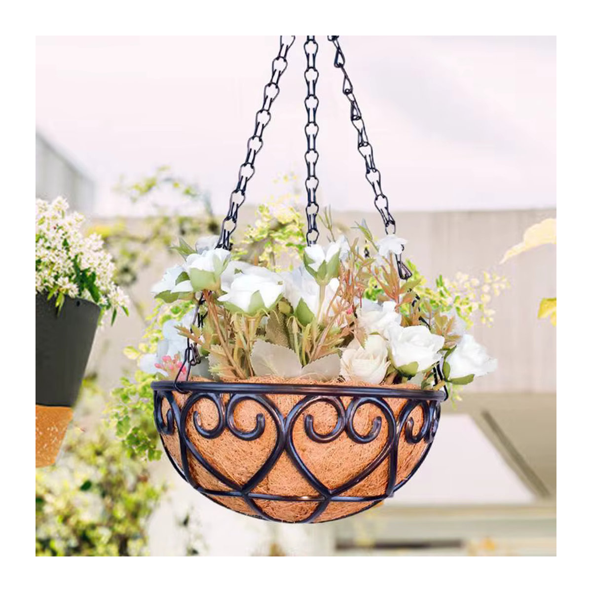 Hängender Blumentopf aus Metall in Braun mit Schnur für Innen und Außen, B/T/H: 20,32 x 20,32 x 20,32 cm - Bild 6