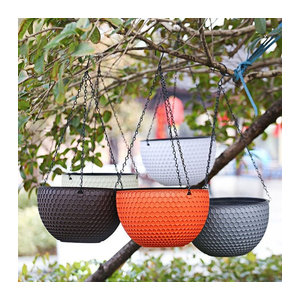 Hängender Blumentopf in Web-Optik aus Kunststoff für Hydroponik und Garten, rund, Braun/Schwarz/Mehrfarbig