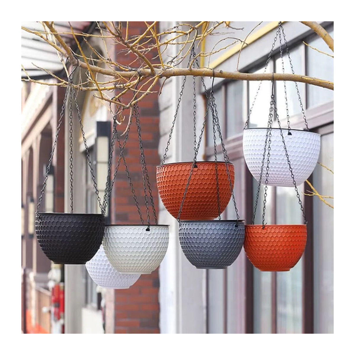 Hängender Blumentopf in Web-Optik aus Kunststoff für Hydroponik und Garten, rund, Braun/Schwarz/Mehrfarbig - Bild 2