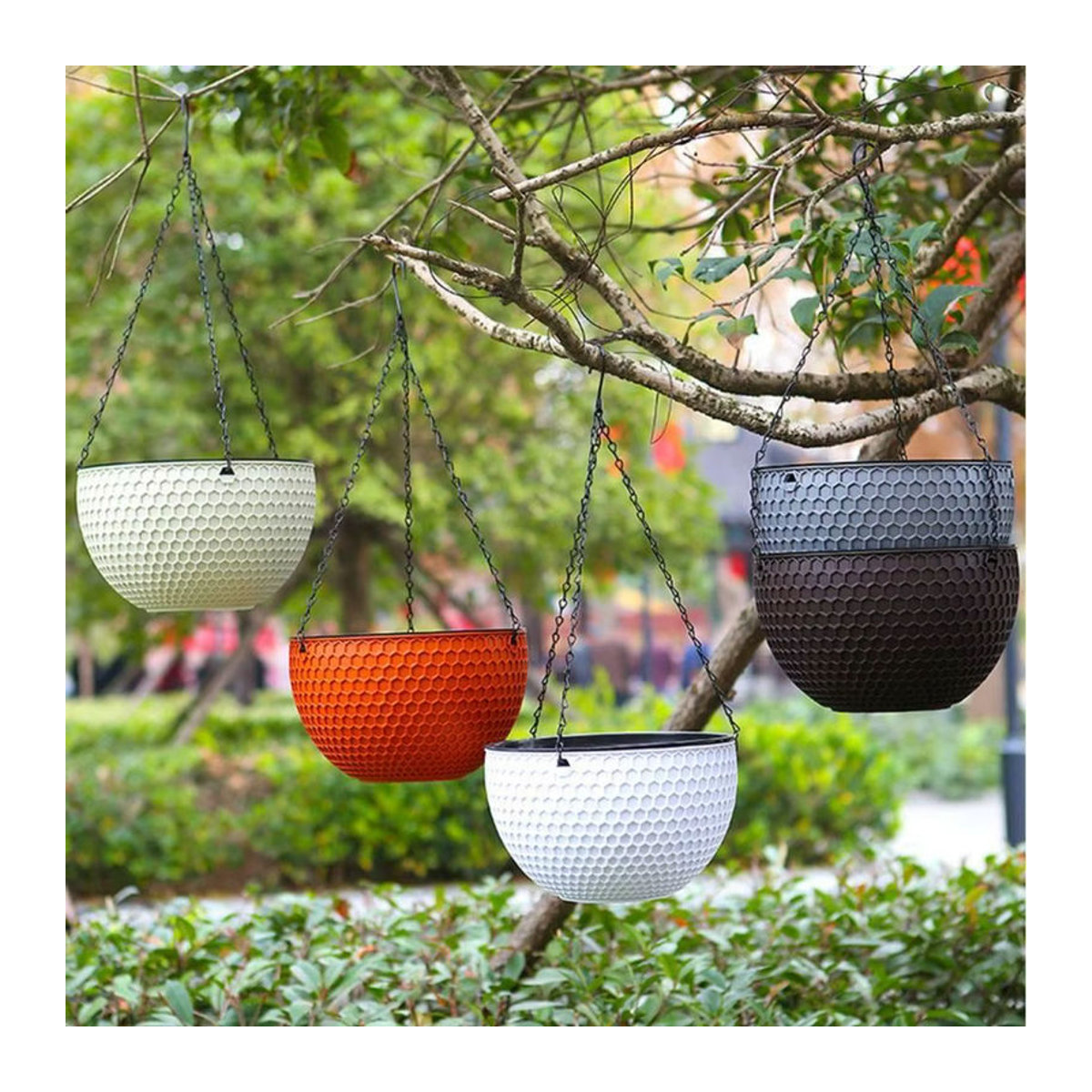 Hängender Blumentopf in Web-Optik aus Kunststoff für Hydroponik und Garten, rund, Braun/Schwarz/Mehrfarbig - Bild 3