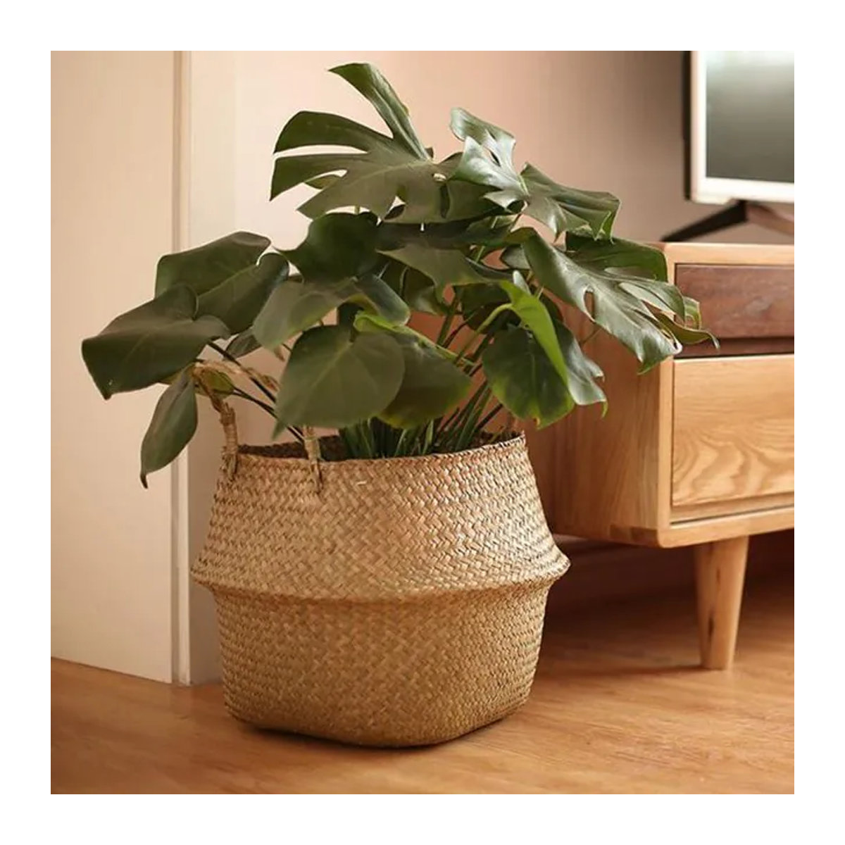 Hängender Blumentopf-Organizer aus Seegras und Rattan von ACRDDK in Beige im Bohemian-Stil - Bild 1