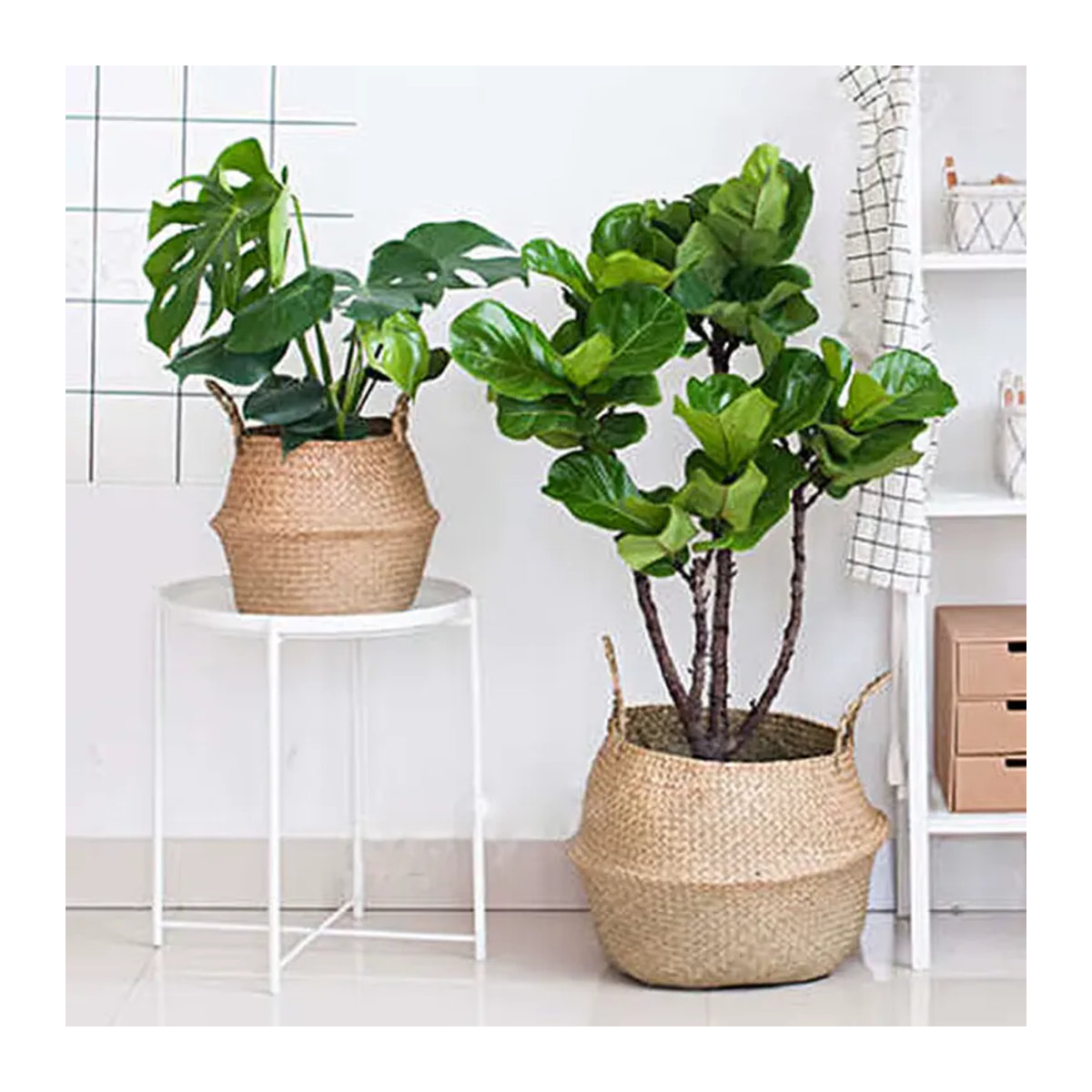 Hängender Blumentopf-Organizer aus Seegras und Rattan von ACRDDK in Beige im Bohemian-Stil - Bild 3