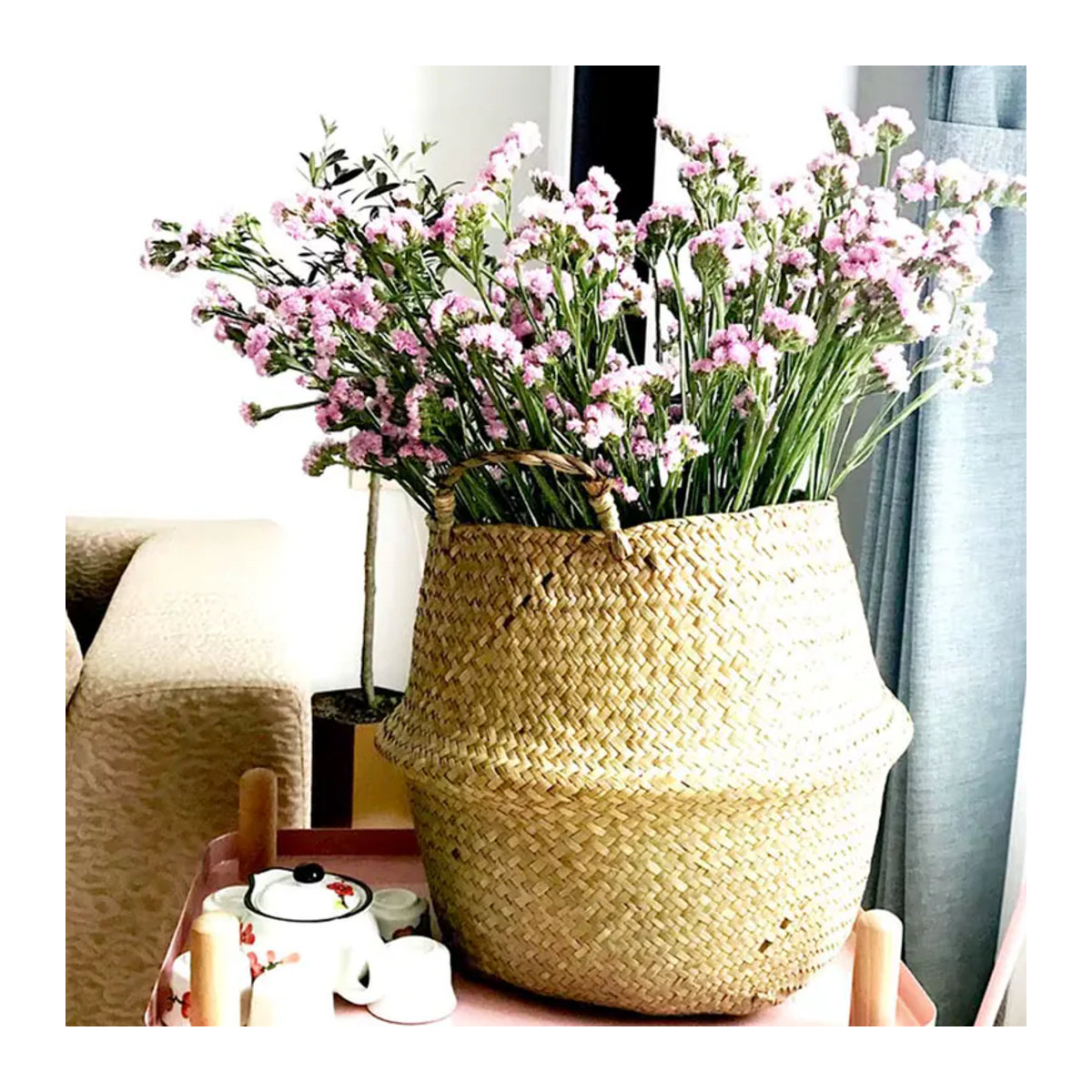 Hängender Blumentopf-Organizer aus Seegras und Rattan von ACRDDK in Beige im Bohemian-Stil - Bild 4