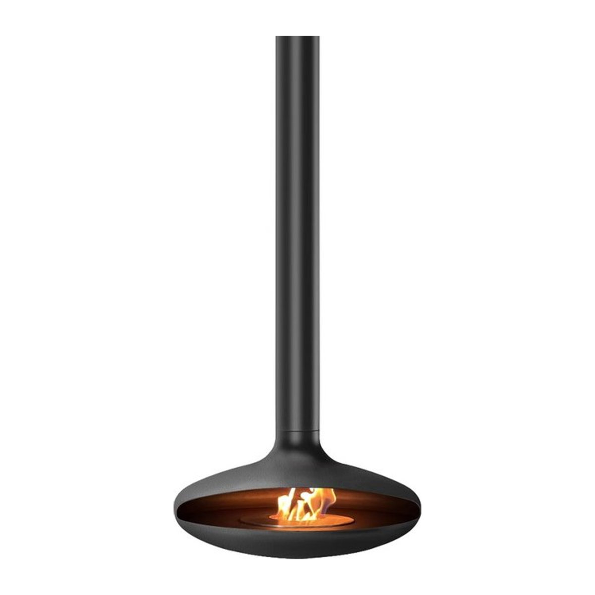 Hängender Kamin in Schwarz, Modernes Design aus Metall und Holz für den Innenbereich - Bild 1