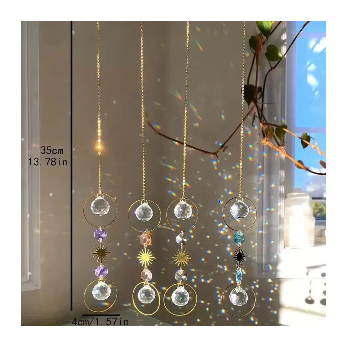 Hängender Kristall-Sonnenfänger in Transparent und Weiß mit Sternen-Design als glamouröse Glas-Dekoration für Hochzeiten und Heimdekoration - Bild 2