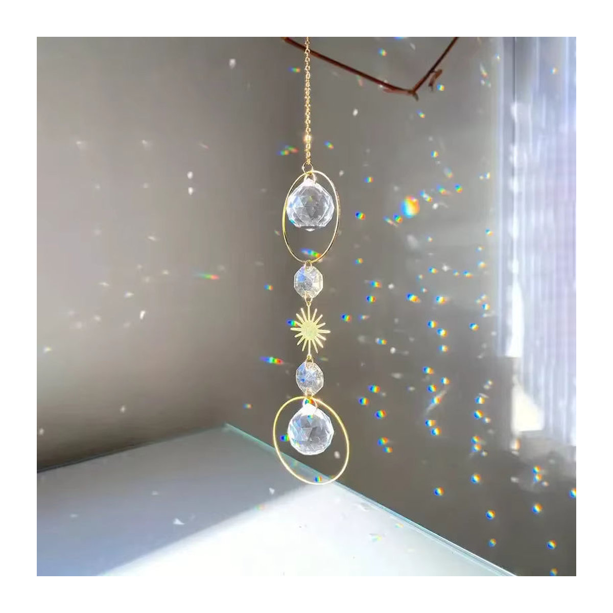 Hängender Kristall-Sonnenfänger in Transparent und Weiß mit Sternen-Design als glamouröse Glas-Dekoration für Hochzeiten und Heimdekoration - Bild 3