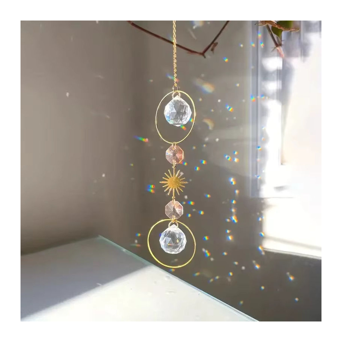 Hängender Kristall-Sonnenfänger in Transparent und Weiß mit Sternen-Design als glamouröse Glas-Dekoration für Hochzeiten und Heimdekoration - Bild 4