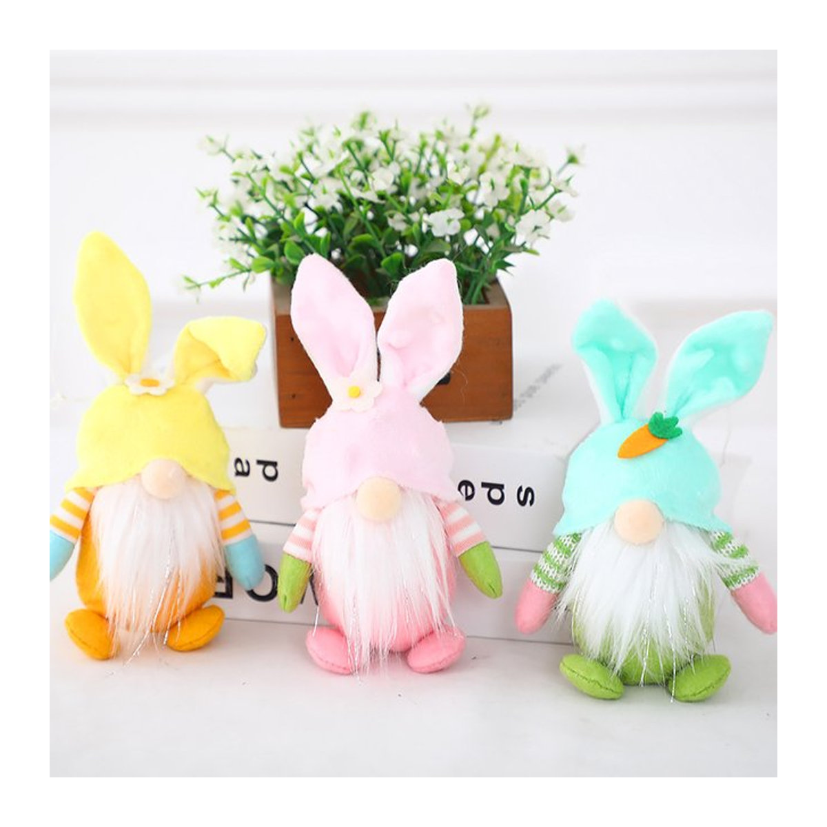Hängender Osterhasen-Zwerg als mehrfarbige Textil-Deko für Frühling und Ostern - Bild 1