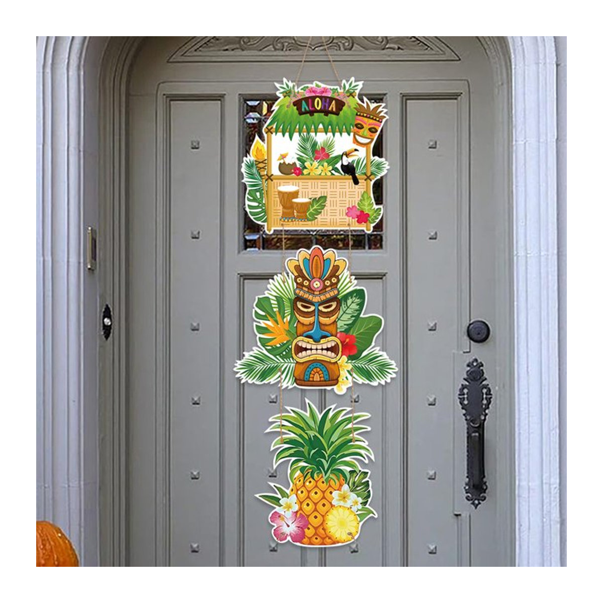 Hängender Papier-Türanhänger für deine Hawaiianische Party mit floralem Design und Blumenmuster in Mehrfarbig - Bild 1