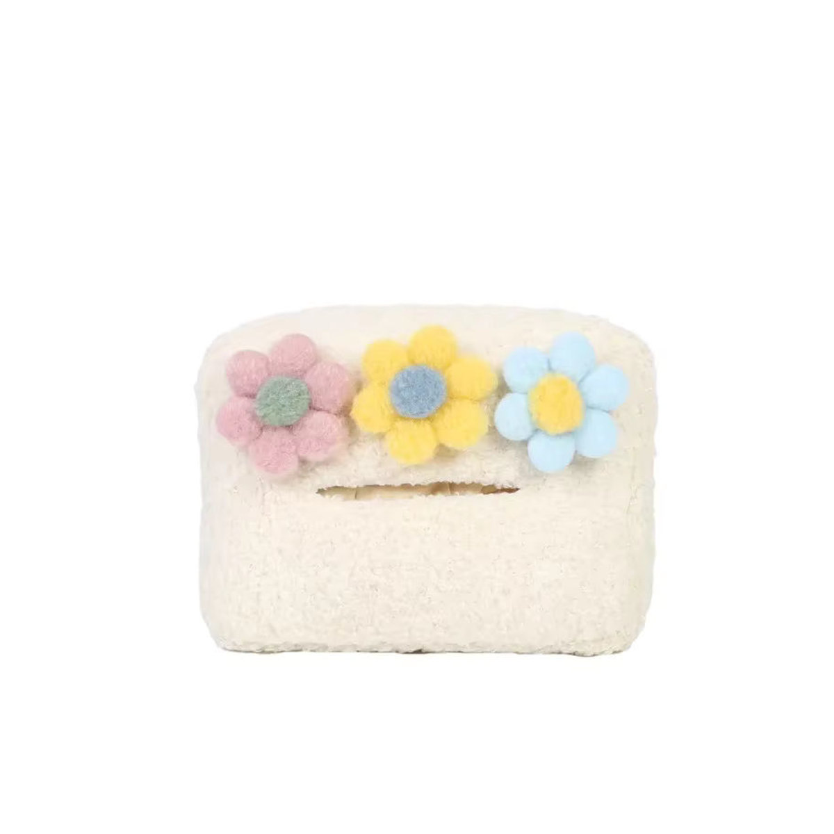 Hängender Plüsch Auto-Organizer mit floralem Design für die Kopfstütze als Tissue Box und Papierhalter in Weiß - Bild 6