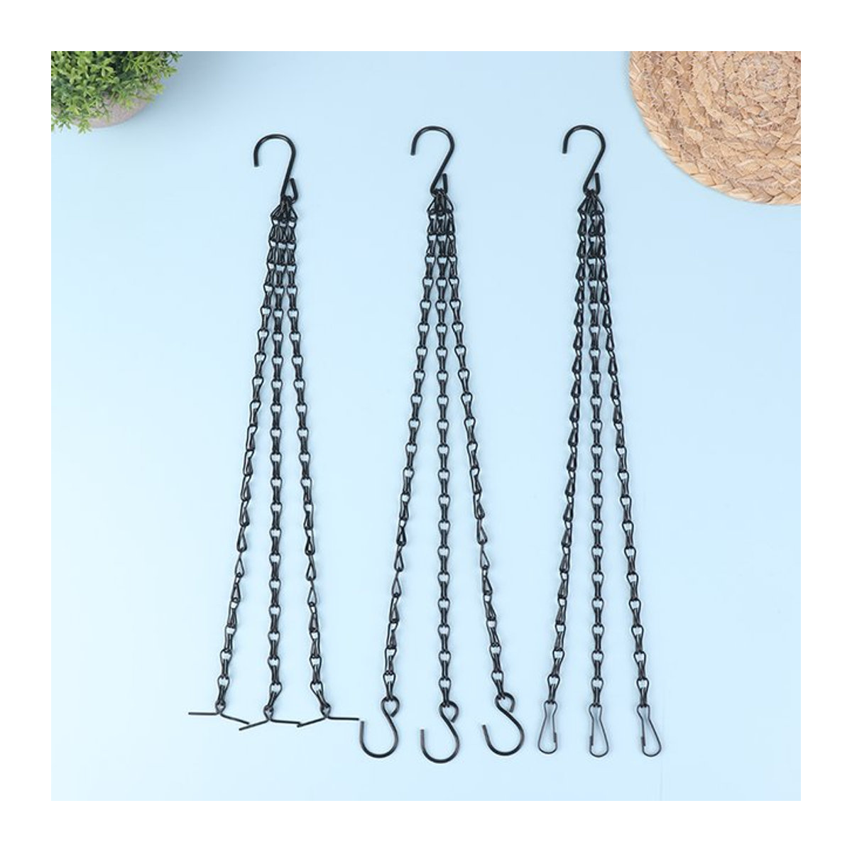 Hängender Rattan Blumenkorb mit 3 Haken in Schwarz, Höhe: 40 cm - Bild 1