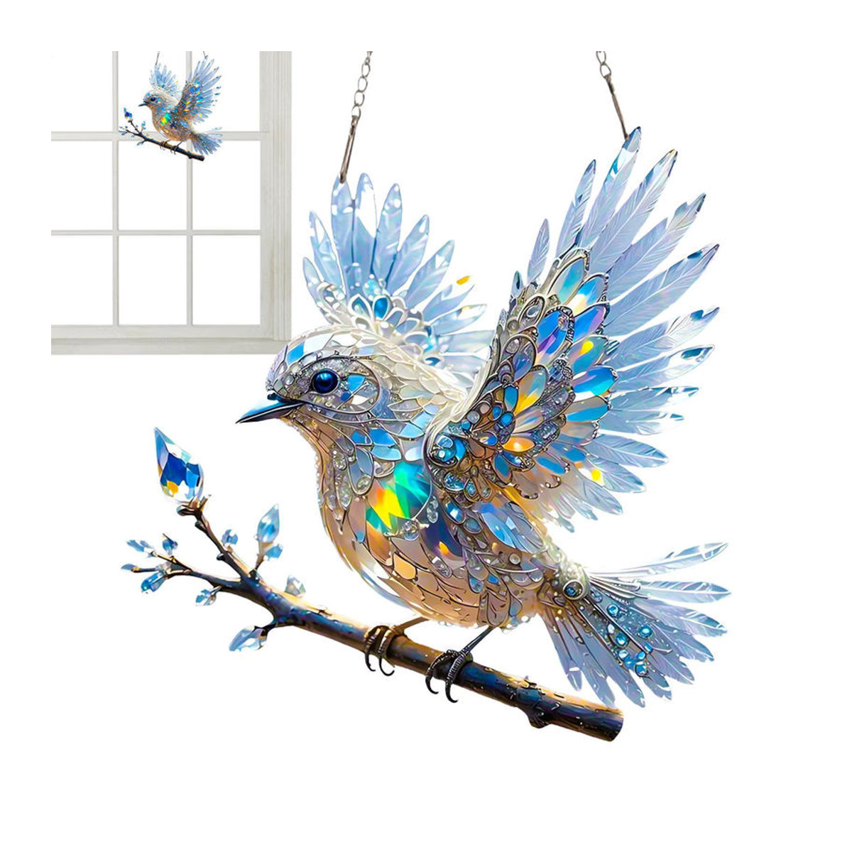 Hängender Sonnenfänger aus Acryl in Blau und Mehrfarbig mit Bluebird-Motiv zur Dekoration von Fenstern und Wohnzimmern - Bild 2