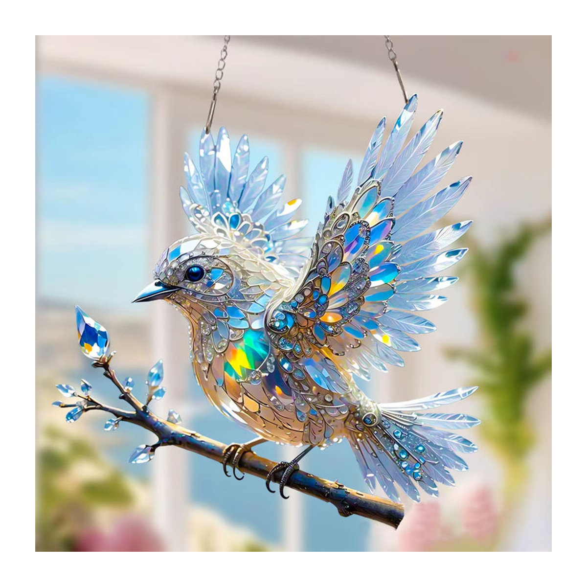 Hängender Sonnenfänger aus Acryl in Blau und Mehrfarbig mit Bluebird-Motiv zur Dekoration von Fenstern und Wohnzimmern - Bild 3