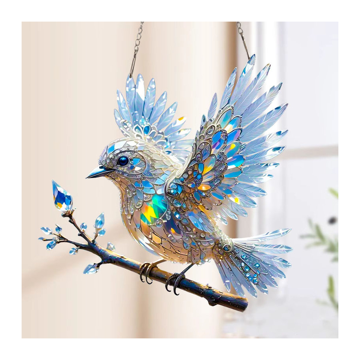 Hängender Sonnenfänger aus Acryl in Blau und Mehrfarbig mit Bluebird-Motiv zur Dekoration von Fenstern und Wohnzimmern - Bild 4