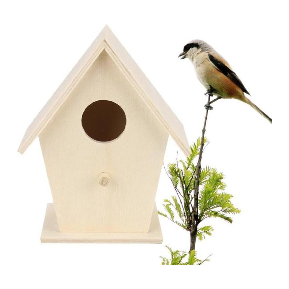 Hängendes DIY-Vogelhäuschen aus Holz in Natur, unbemalt für deinen Innengarten - Bild 1