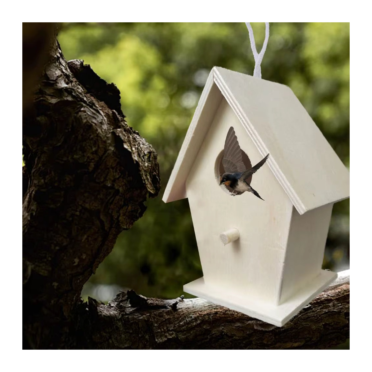 Hängendes DIY-Vogelhäuschen aus Holz in Natur, unbemalt für deinen Innengarten - Bild 2