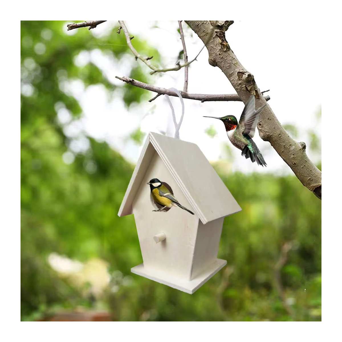 Hängendes DIY-Vogelhäuschen aus Holz in Natur, unbemalt für deinen Innengarten - Bild 5
