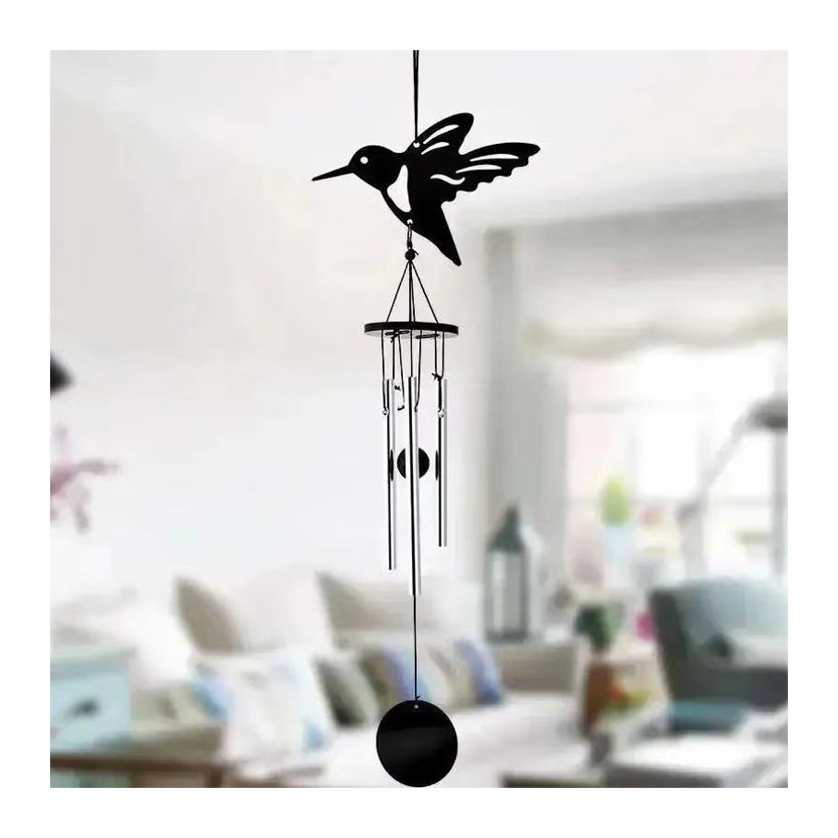 Hängendes Metall-Windspiel in Schwarz mit Mond- und Tier-Motiven als kreative Heimdekoration - Bild 4