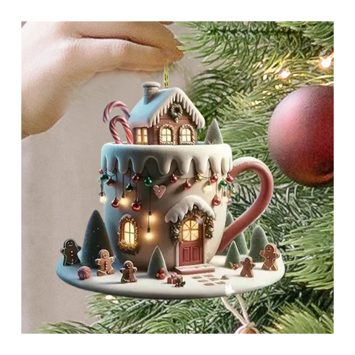 Hängeornament in Kaffeetassen-Optik als Weihnachtsbaumschmuck aus Kunststoff, mehrfarbig - Bild 3