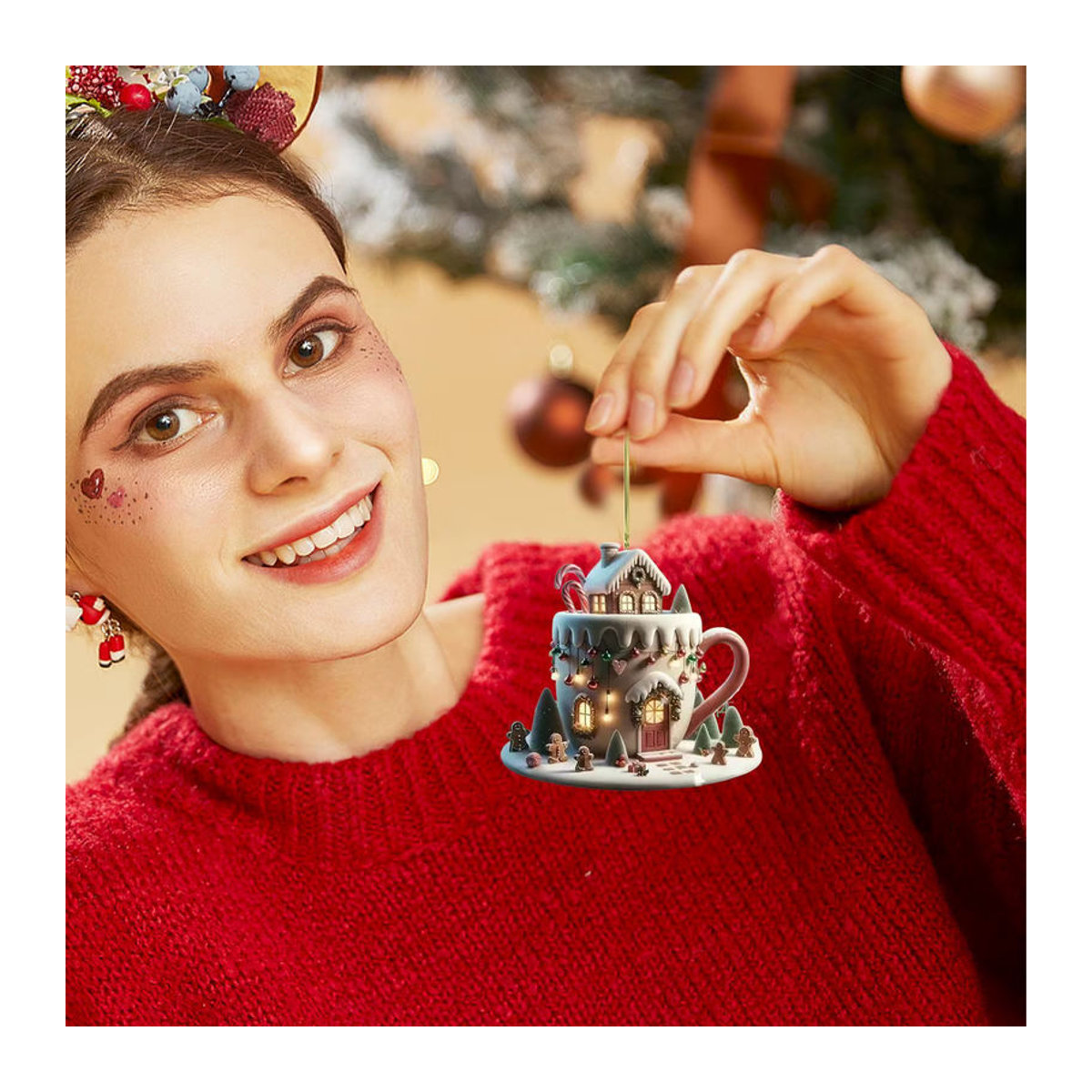 Hängeornament in Kaffeetassen-Optik als Weihnachtsbaumschmuck aus Kunststoff, mehrfarbig - Bild 5