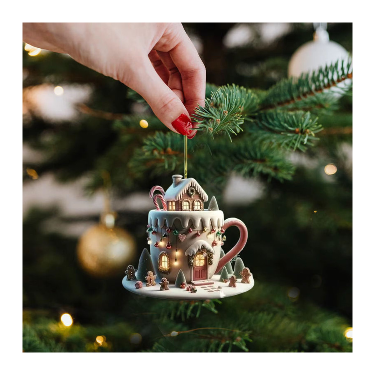 Hängeornament in Kaffeetassen-Optik als Weihnachtsbaumschmuck aus Kunststoff, mehrfarbig - Bild 6