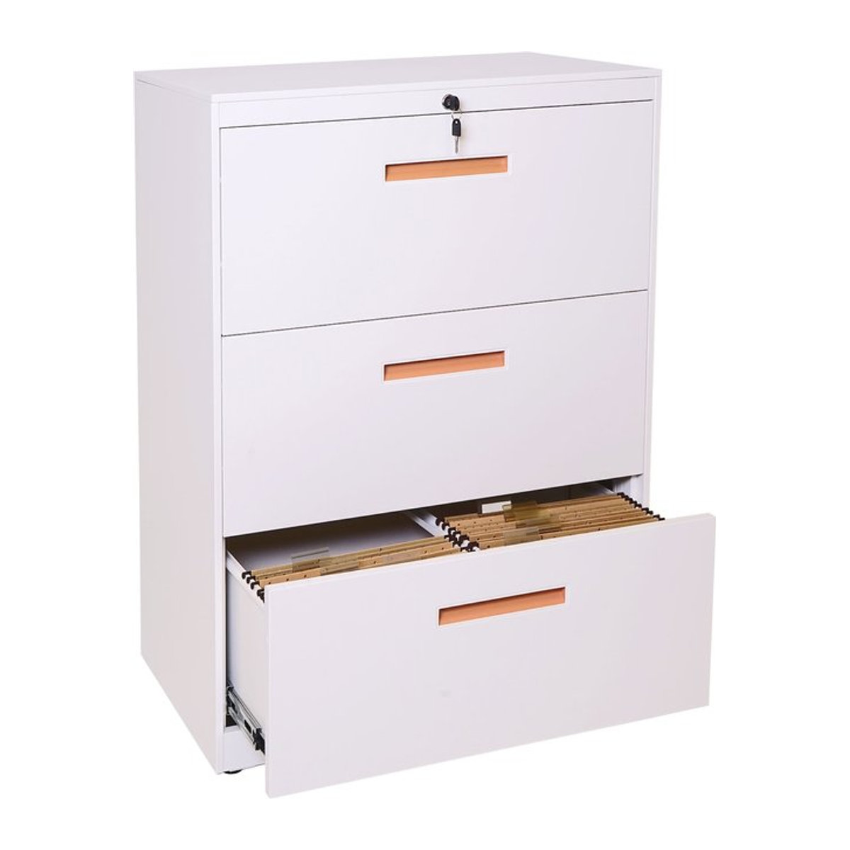 Hängeregisterschrank MCW-A10 Aktenschrank aus Metall in Weiß, abschließbarer Büroschrank mit Auszügen, H x B x T: 103 x 76 x 46 cm - Bild 1