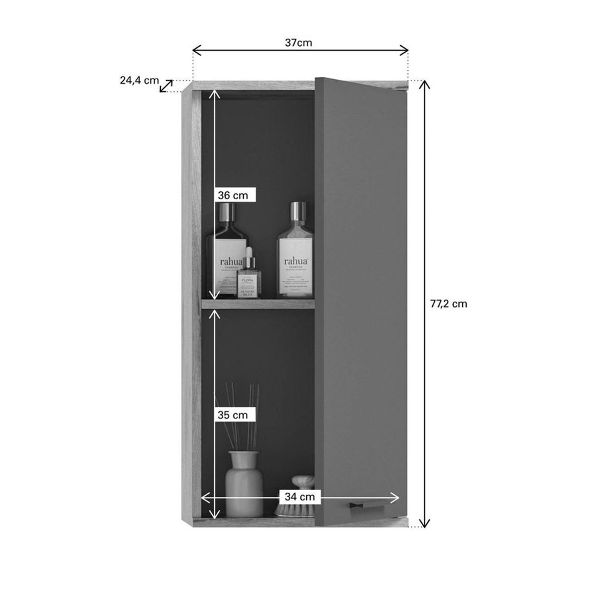 Hängeschrank Mason von xonox.home in Anthrazit und Braun, Modernes Design mit Drehtüren, B/H/T: 37 x 77 x 24 cm - Bild 2