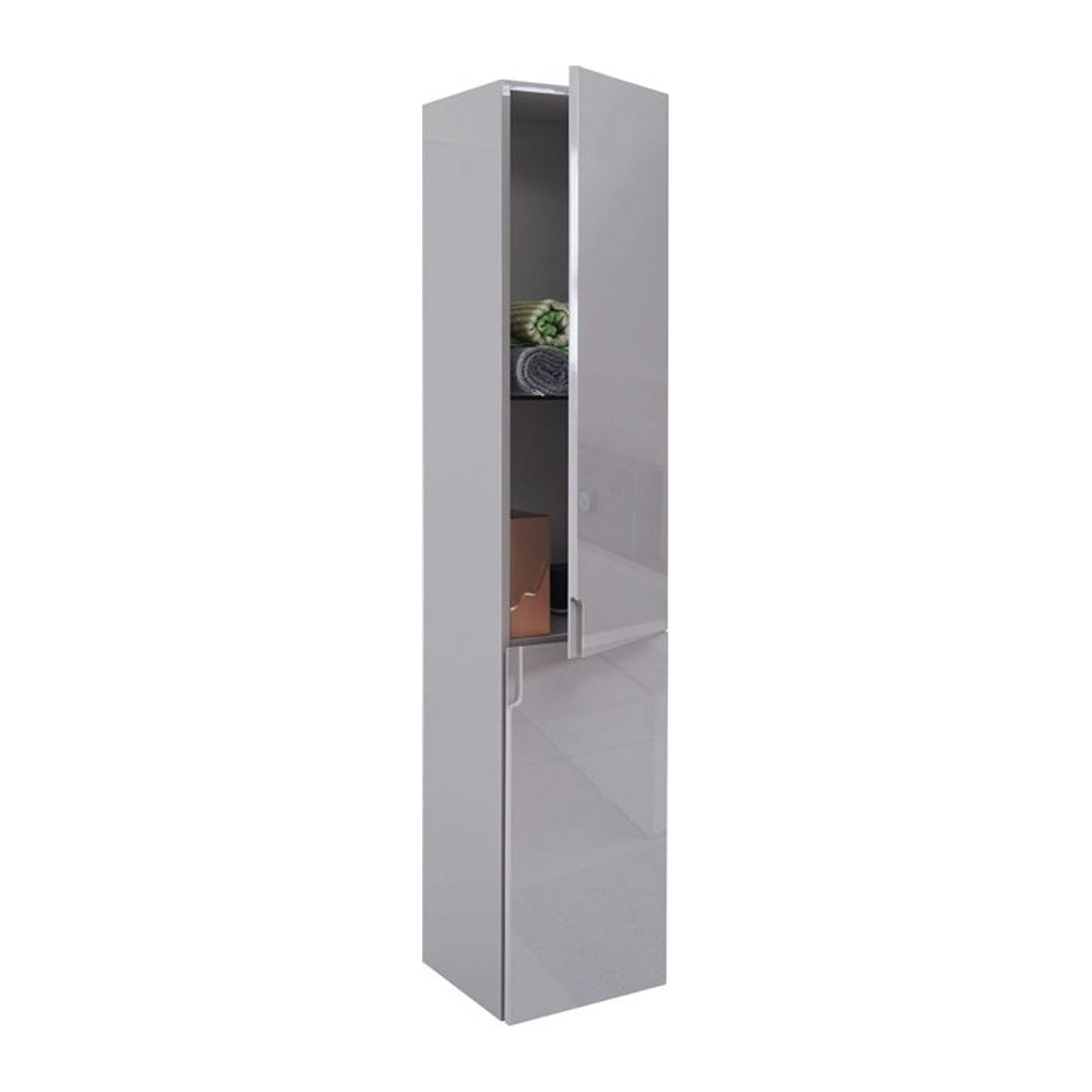 Hängeschrank MCW-B19 Badezimmer Hochschrank in Grau mit Hochglanz-Finish und Soft-Close, Höhe: 150 cm, Breite: 30 cm - Bild 1