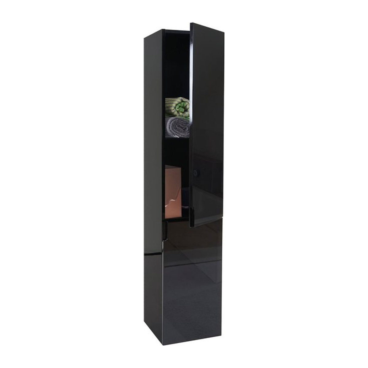 Hängeschrank MCW-B19 Badezimmerschrank in Schwarz Hochglanz mit Soft-Close und Drehtüren, H x B x T: 150 x 30 x 30 cm - Bild 1