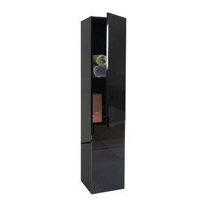 Hängeschrank MCW-B19 Badezimmerschrank in Schwarz Hochglanz mit Soft-Close und Drehtüren, H x B x T: 150 x 30 x 30 cm