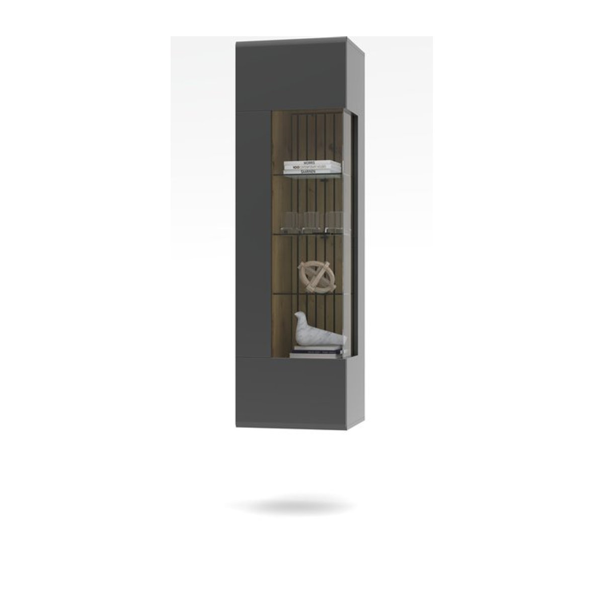 Hängevitrine HARPER in Anthrazit und Eiche Natur mit Glas und Aluminium - Bild 1