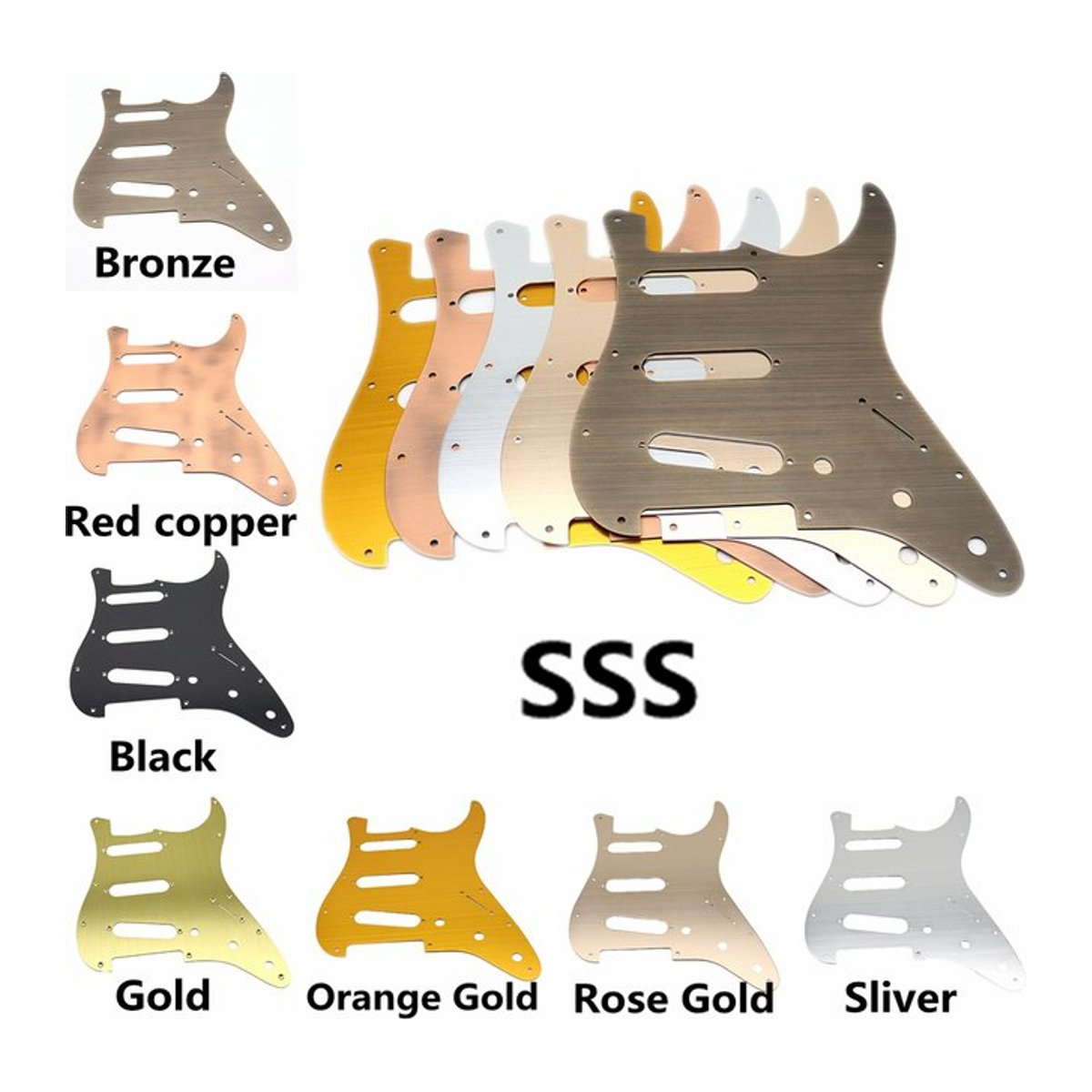 Haody Guitar 11-Loch SSS Schlagbrett aus Metall im ST SQ-Stil für E-Gitarren in Silber, Grau und Mehrfarbig - Bild 1