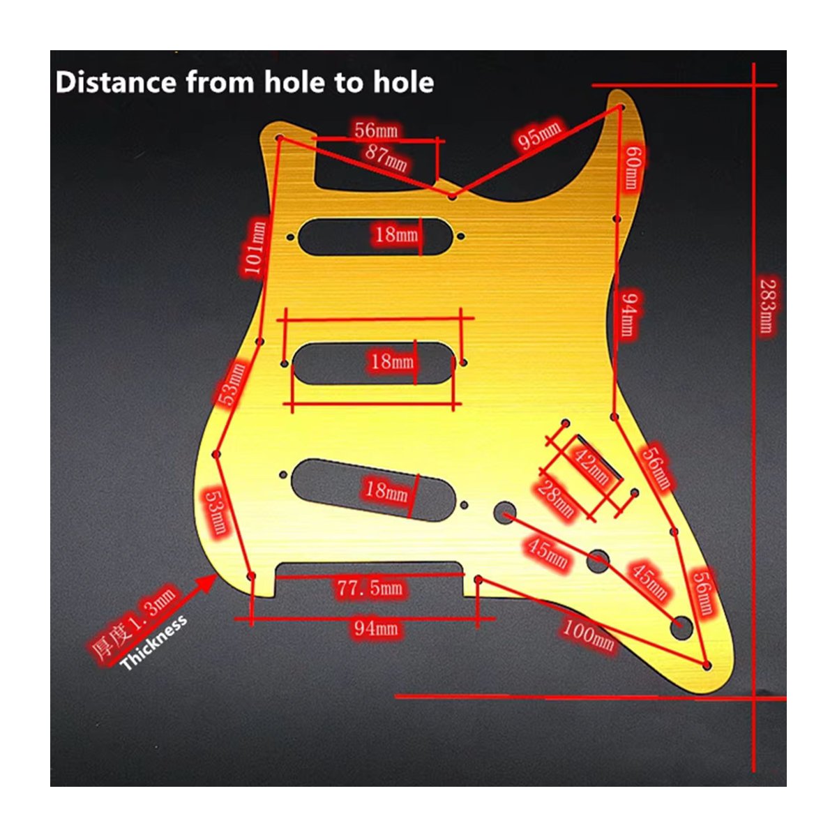 Haody Guitar 11-Loch SSS Schlagbrett aus Metall im ST SQ-Stil für E-Gitarren in Silber, Grau und Mehrfarbig - Bild 5