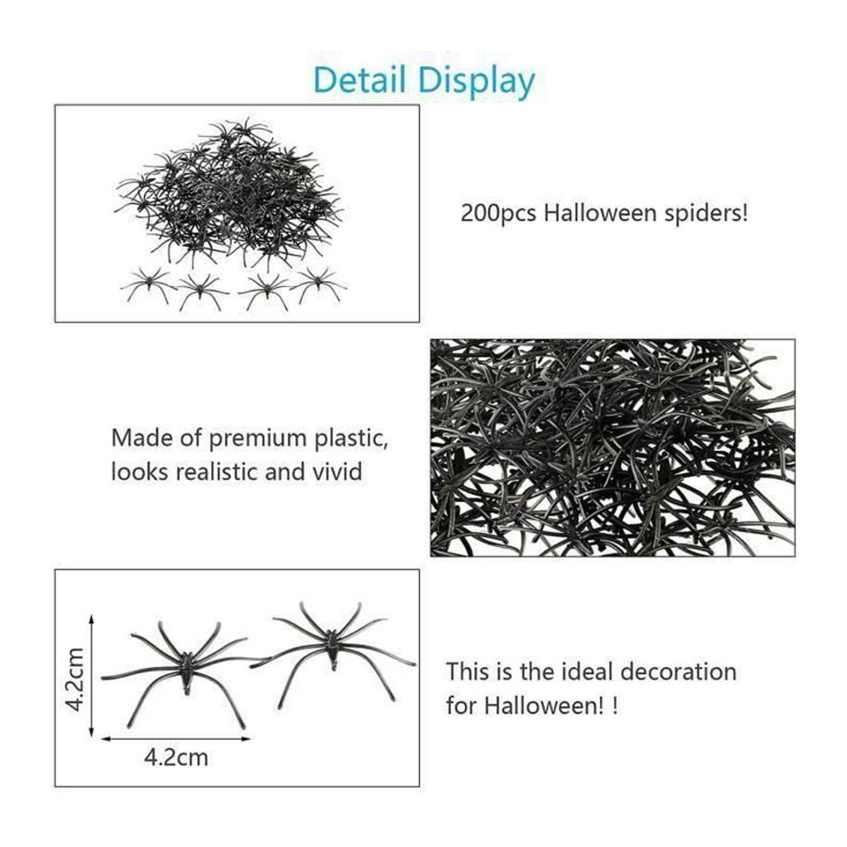 HAOPYOU Halloween Deko Set mit 200 kleinen schwarzen Spinnen aus Kunststoff - Bild 2