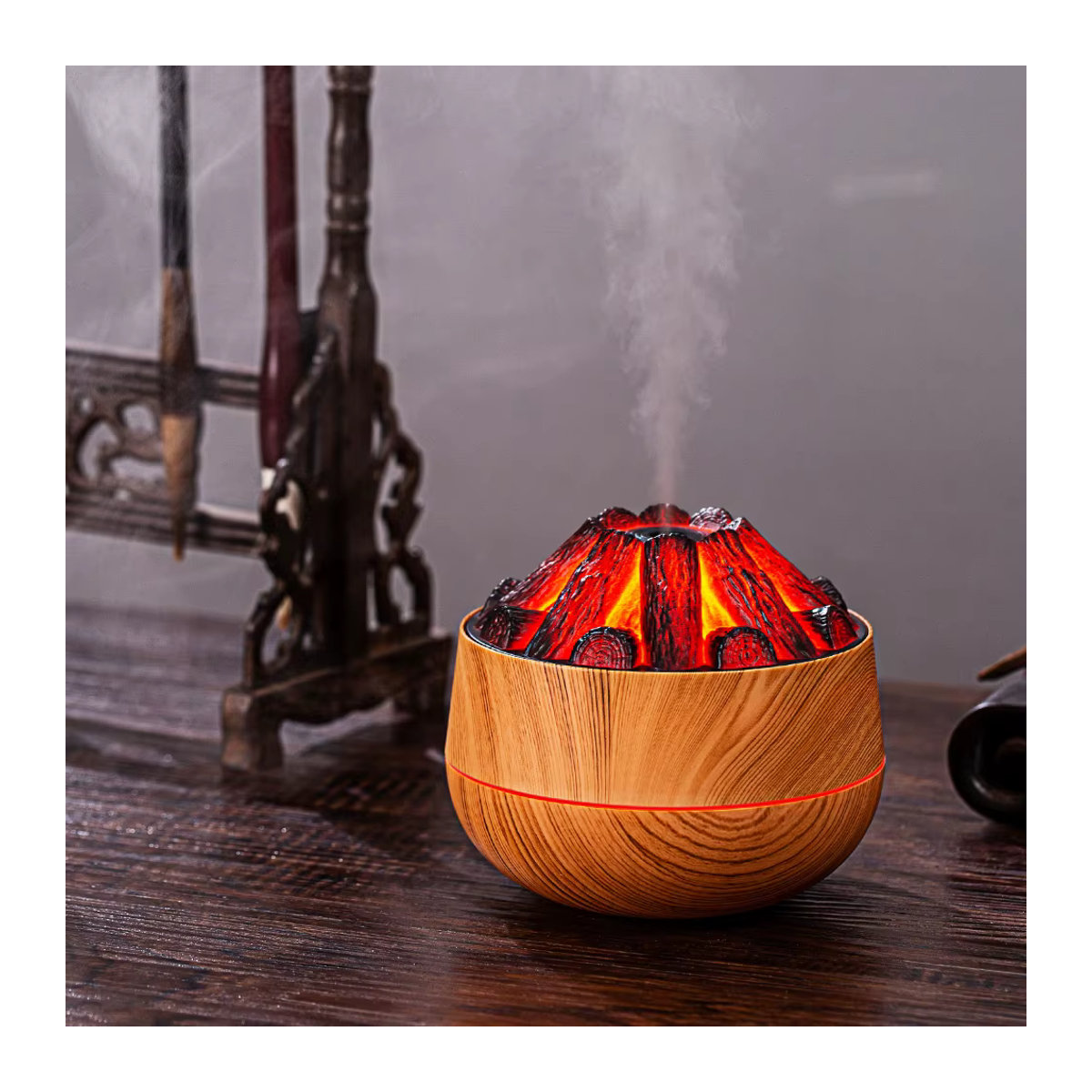 HAOYUNMA Aroma Diffusor mit künstlicher Holzkohle-Feuer Optik, 300 ml Mini Luftbefeuchter und Nachtlicht, braun/mehrfarbig - Bild 3