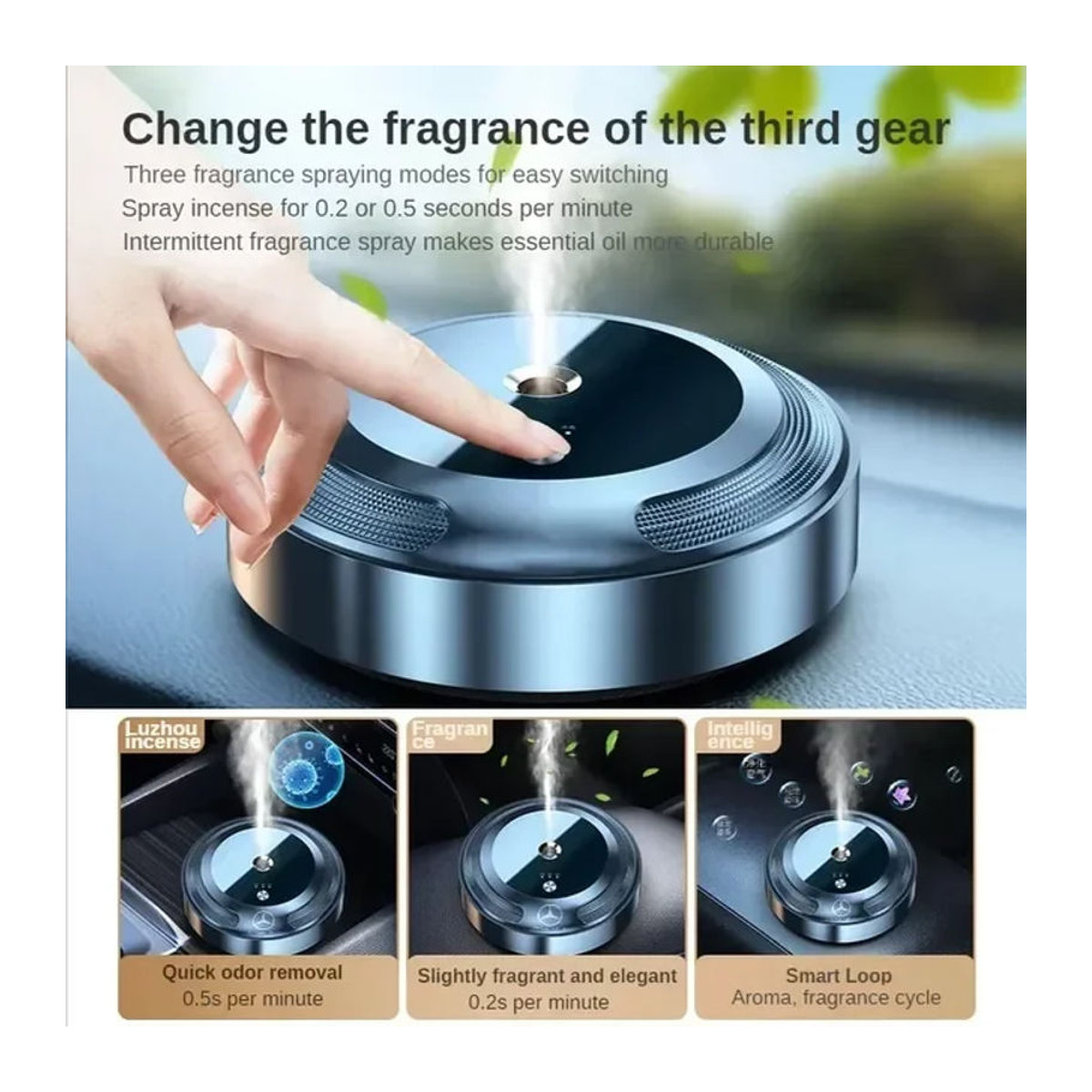 HAOYUNMA Intelligenter Auto-Lufterfrischer und Aroma-Diffusor aus Metall in Schwarz mit floralem Duft und modernem Design - Bild 1
