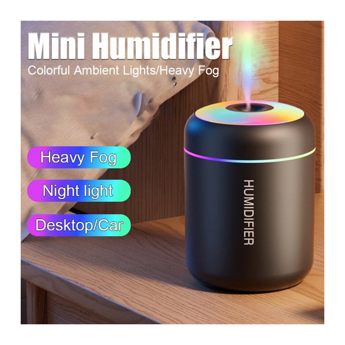 HAOYUNMA Mini Luftbefeuchter und Aroma Diffusor mit LED, Schwarz, 180 ml - Bild 1